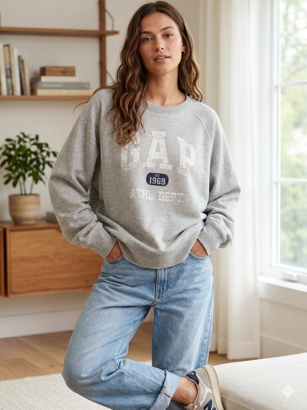 GAP Heather Gray Distressed Logo Sweatshirt